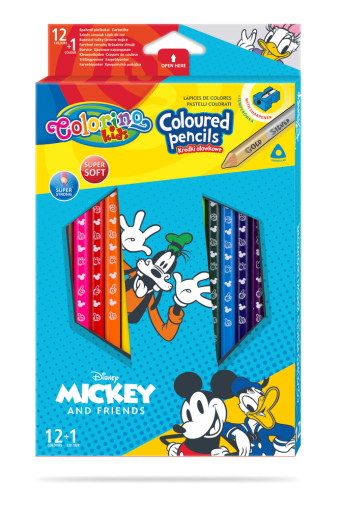 Цветни моливи 12 +1 цвята и острилка Disney Mickey Mouse   Friends Colorino
