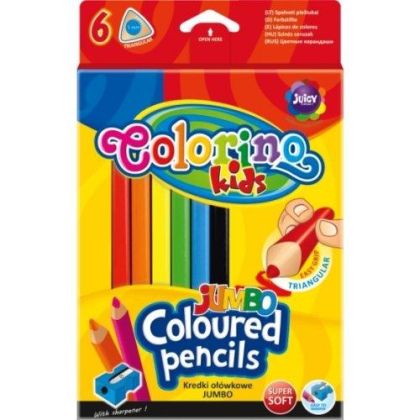 JUMBO триъгълни цветни моливи Colorino 6 цвята и острилка