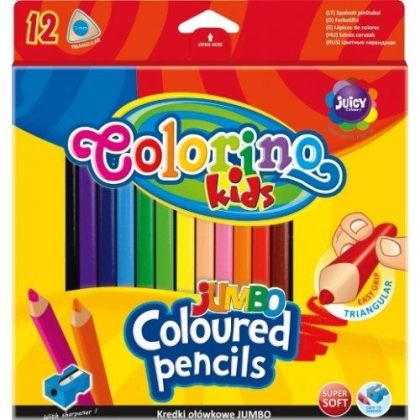 Триъгълни цветни моливи Colorino  JUMBO 12 цвята и острилка