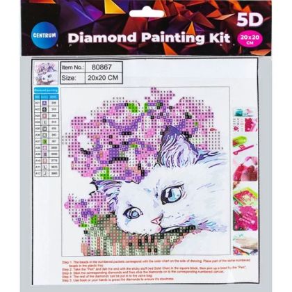 Диамантен гоблен 5D коте с  цветя 20х20 Centrum 80867
