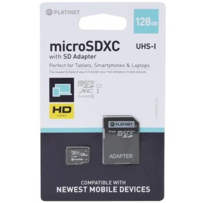 Micro SD памет + адаптор PLATINET 128 GB