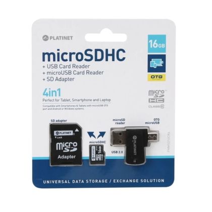 Карта памет PLATINET MICRO SD 16GB+АД+OTG+CARD READER 4 В 1