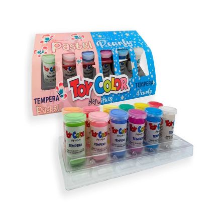 Темперна боя Toy Color 0658 12 цвята 6 цвята перлени и 6 цвята пастелни