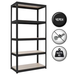 Метален стелаж STAR 180x90x45 см, до 275 кг на рафт  - черен