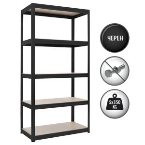 Метален стелаж STAR 180x90x40 см, до 350 кг на рафт - черен