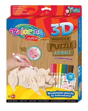 Дървен 3D пъзел животни - Прасе Colorino