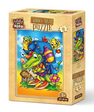 Дървен детски пъзел 16 части Art-Puzzle Пътят до училище