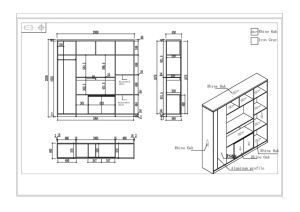 Шкаф Corona, 2000 х 400 х 2000 mm, ПДЧ, дъб Рейн и тъмносиво
