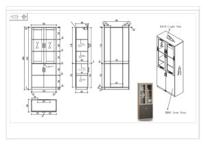 Шкаф Toscana, със стъклени врати, 800 х 400 х 2000 mm, ПДЧ, светъл дъб и сиво