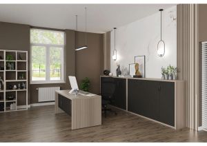 Бюро Toscana, 1400 х 700 х 750 mm, ПДЧ 40 mm, светъл дъб и сиво