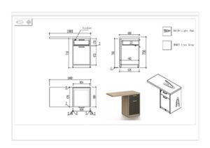 Помощен плот с контейнер Toscana, 1000 х 480 х 750 mm, ПДЧ, светъл дъб и сиво