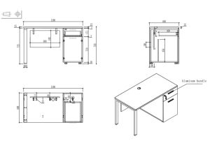 Бюро Avrora, с контейнер, 1200 х 600 х 750 mm, ПДЧ 25 mm, плот бряст, бели метални крака