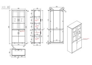Шкаф Avrora, със стъклени врати, 800 х 400 х 2000 mm, ПДЧ, бряст и бяло