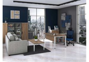 Бюро Avrora, 1400 х 700 х 750 mm, ПДЧ 25 mm, плот бряст, бели метални крака