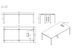 Заседателна маса Avrora, 2400 х 1200 х 750 mm, правоъгълен плот, ПДЧ 25 mm, метална основа, плот бряст, бял метал