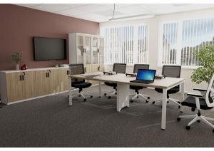 Заседателна маса Avrora, 2400 х 1200 х 750 mm, правоъгълен плот, ПДЧ 25 mm, метална основа, плот бряст, бял метал