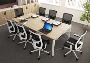 Заседателна маса Avrora, 2400 х 1200 х 750 mm, правоъгълен плот, ПДЧ 25 mm, метална основа, плот бряст, бял метал