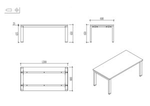 Ниска маса Avrora, 1200 х 600 х 450 mm, правоъгълен плот, ПДЧ 25 mm, метална основа, плот бряст, бял метал