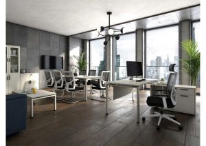 Заседателна маса Avrora, 2000 х 1000 х 750 mm, правоъгълен плот, ПДЧ 25 mm, метална основа, бяла