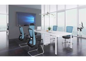 Заседателна маса Avrora, 2400 х 1200 х 750 mm, правоъгълен плот, ПДЧ 25 mm, метална основа, бяла