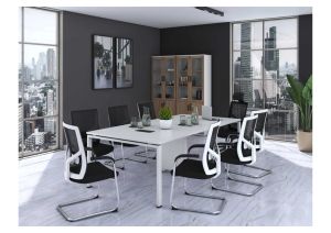 Заседателна маса Avrora, 2400 х 1200 х 750 mm, правоъгълен плот, ПДЧ 25 mm, метална основа, бяла