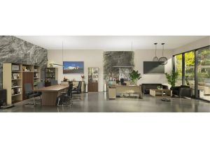 Бюро Sahara, с шкаф, 2000 х 1500 х 760 mm, ПДЧ 40 mm, дъб и сиво