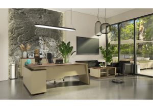 Бюро Sahara, с шкаф, 2000 х 1500 х 760 mm, ПДЧ 40 mm, дъб и сиво