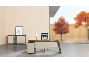 Бюро Sahara, с шкаф, 2000 х 1500 х 760 mm, ПДЧ 40 mm, дъб и сиво