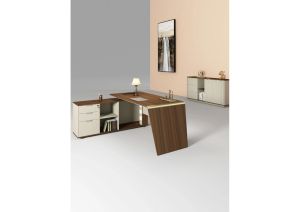 Бюро Sahara, с шкаф, 2000 х 1500 х 760 mm, ПДЧ 40 mm, дъб и сиво