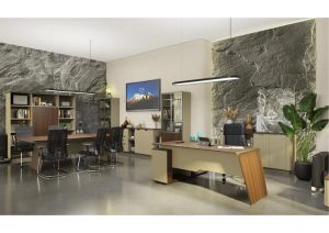 Бюро Sahara, с шкаф, 2000 х 1500 х 760 mm, ПДЧ 40 mm, дъб и сиво