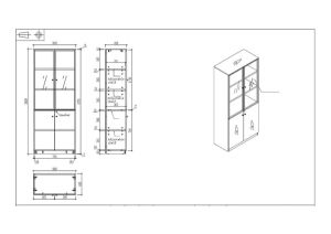 Шкаф Capri, със стъклени врати, 800 х 400 х 2000 mm, ПДЧ, орех и сиво