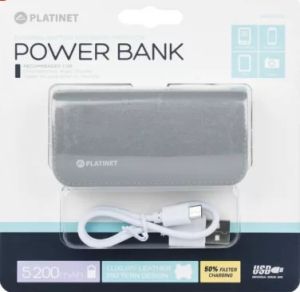 Външна батерия Platinet Power Bank Leather 5200 mAh с 2 USB  изходa сива