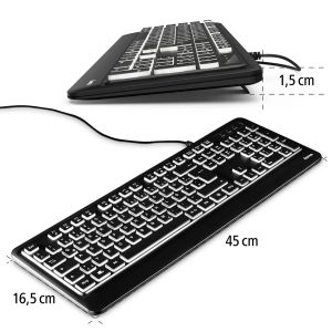 Клавиатура HAMA KC-550, подсветка, USB, с кабел, черен