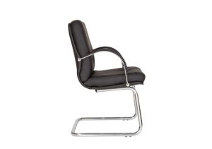 Посетителски стол, Manager Steеl, естествена кожа, черен